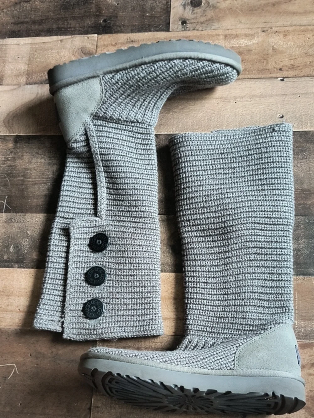 UGG Classic Cardy Gray Wool Blend Knit Boots Sz 10 Women